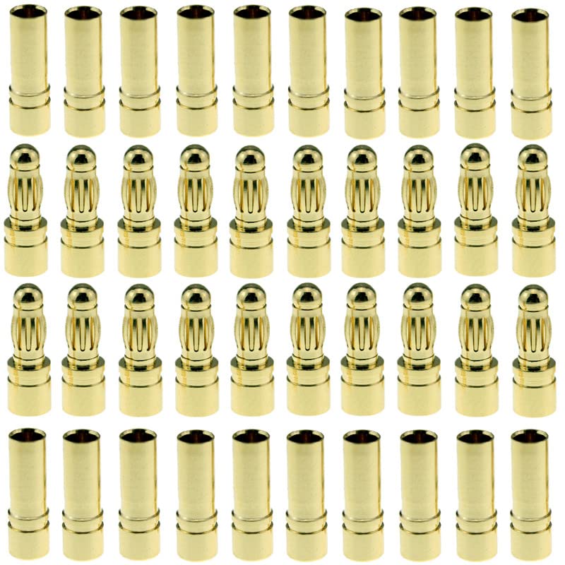 20 Pairs Gold-Plated 3.5MM Banana Plug Bullet Male and Female Connector Adapter for RC Lipo Battery ESC Motors (3.5MM) - size: 20 Pairs 3.5MM