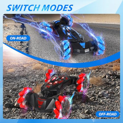 RC Stunt Car, 2.4 GHz 4WD Remote Control Gesture Sensor Toy Cars, Double Sided Rotating Off Road Vehicle 360° Flips with Lights Music, Drift rc car for Boys and Girls 3-12 Birthday