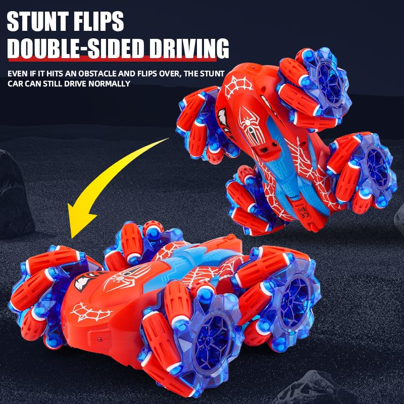 Spider RC Stunt Car for Kids, 2.4GHz Double-Sided 360° Rotating 4WD Remote Control Car with LED Headlights, Rechargeable Off-Road Spider Toy Gift for Boys Ages 4–6 5–7 8–13