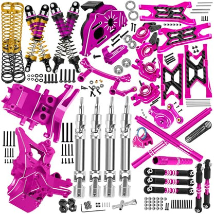 Upgrade Parts for 1/10 Granite/Senton 3S BLX Mega 550,Shocks&Gearbox&Arms&Caster Blocks hubs&25T Servo Saver&Steering Bellcranks&CVD&Support&Transmission&Center Driveshafts&Links,Pink - color: Pink(for 1/10 arrma)