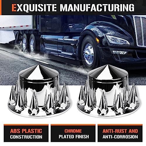 Aeagle Spike Rear Axle Cover Combo Kits for Semi Truck Hubs w/Screw-On 33mm Lug Nut, ABS Plastic Chrome Plated, 10 Hole Removable Caps, 4Pcs - color: Rear Spiked