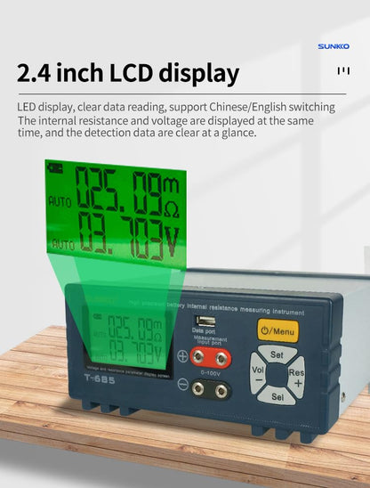High Precision Lithium Battery Internal Resistance Tester, Intelligent Battery Pack Analyzer, IR 1uΩ-200Ω, Voltage 1mV-±100VDC, AC/DC Resistance Measurement, T-685