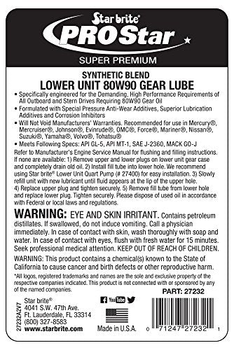 STAR BRITE Synthetic Lower Unit 80W-90 Gear Lube, Marine Grade | Meets API GL-5, API MT-1, SAE J2360 and Mack GO-J specs, extreme pressure additives for engines over 100 HP, marine grade - size: 32 Oz Quart, style: 80W-90W Synthetic