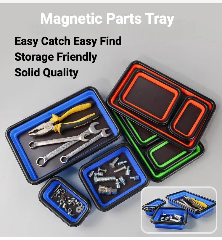 Collapsible Magnetic Parts Tray Set, 3 Sizes, Green - color: Green