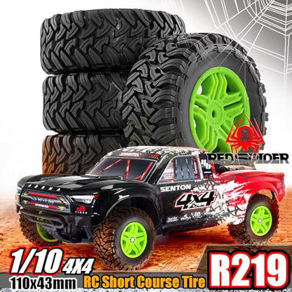 REDSPIDER•1/10 12mm Hex Short Course SC Trucks Wheels and Tires（4pcs） OD 4.3''for 1/10 RC Off-Road Car Traxxas TRX4 Slash Arrma Losi Tenacity Vkar 10sc Hpi RC Buggy Car (Green) - color: Green