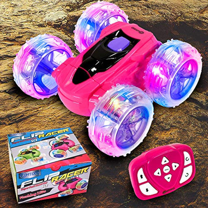 Contixo SC3 RC Stunt Car, Pink 2.4GHz 4WD Double-Sided 360° Rotating flip Racer Remote Control Toy Cars with LED Lights for Kids Girls Boys Age 4-12 Birthday Gift - color: Pink