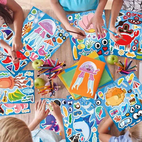 Ocean Animals Stickers, Make Your Own Sea Animals Stickers, Summer Sticker | 24 Sheets Make-a-face Stickers for Kids Toddlers Goodie Bags Stuffers Birthday Party Favors Activities Game - style: Ocean Animal