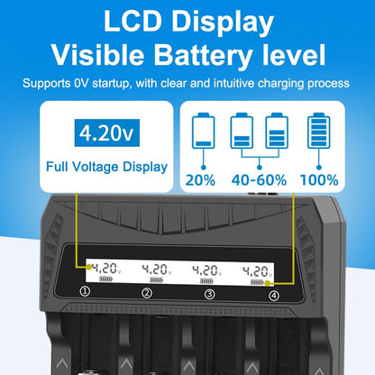 Smart LCD USB Charger, Compatible with 18650 4.2V Rechargeable Lithium Batteries, Supports 1/2/4 Slots, and Compatible with 1.2V NiMH AA/AAA Batteries，Rechargeable Lithium aa Batteries - color: 4 Slots