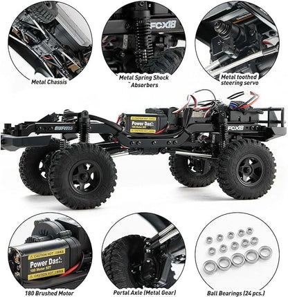 FMS FCX18S 1/18 Land Cruiser LC80 S Toyota RC Rock Crawler RTR 4x4 Off-Road Waterproof RC Trucks All Terrains RC Car with 45min Play time,2 Speed transmission,LED Lights for Adults and Beginner(YL) - color: Yellow