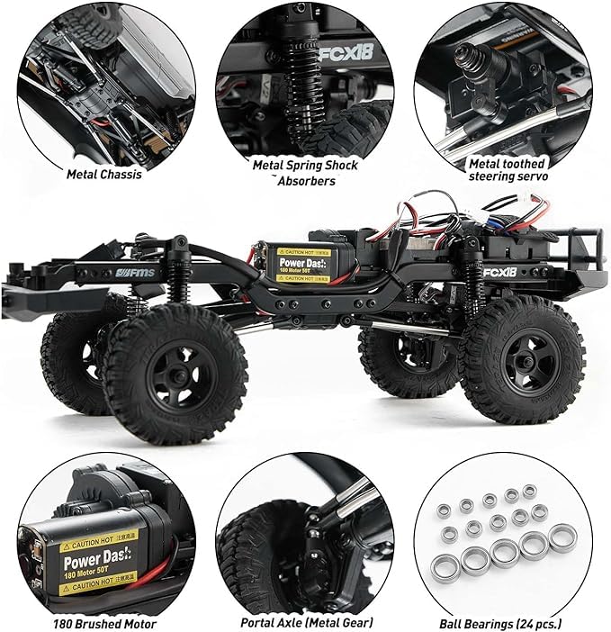 FMS FCX18S 1/18 Land Cruiser 80 Toyota RC Rock Crawler RTR 4x4 Off-Road Waterproof Hobby Grade RC Trucks All Terrains for Adults and Beginner(Blue) - color: Blue