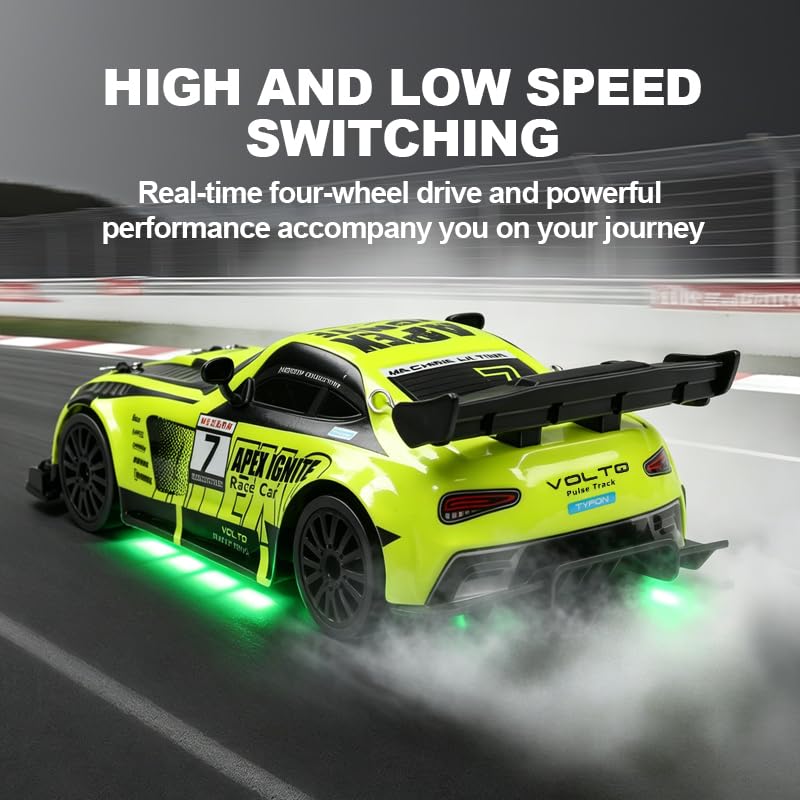 Remote Control Car, 2.4GHz RC Drift Cars 4WD High Speed Racing Sport Vehicle with 2 Rechargeable Batteries, LED Headlights, 1:24 Scale Racing Hobby Toys Cars for Boys Girls Kids Age 8-12 Birthday Gift - color: Green