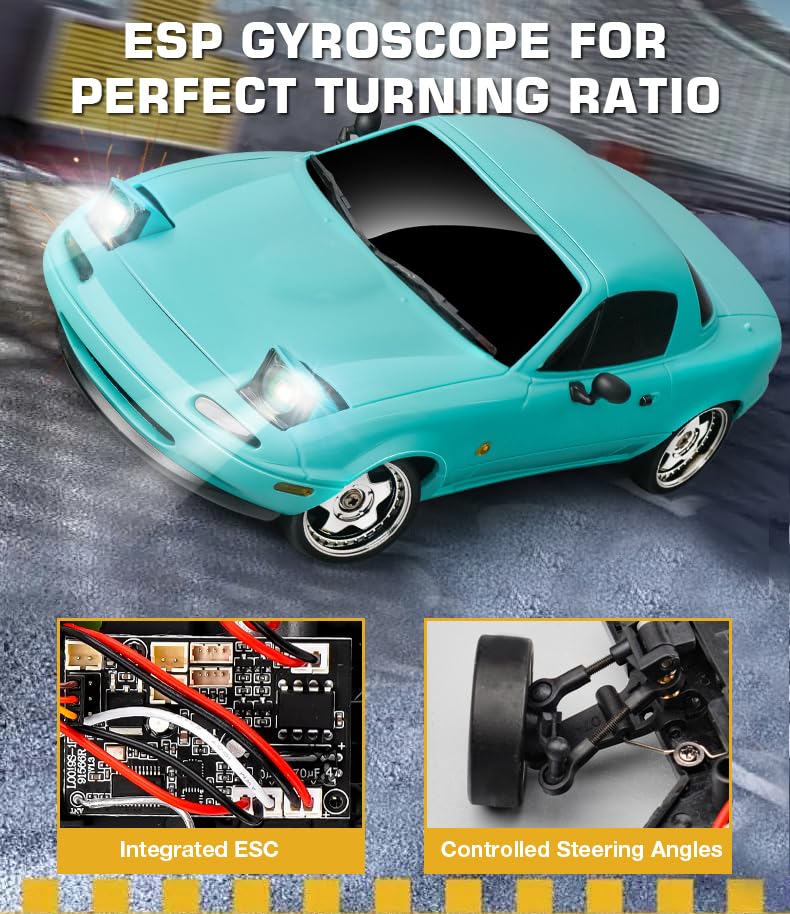 LD1804 1/18 Scale RC Drift Car, Mini Mazda MX-5 RC Model Car 2.4GHz RWD Miata RC Vehicles with Gyro for LED Lights for Adults Hobby Toys - color: Blue