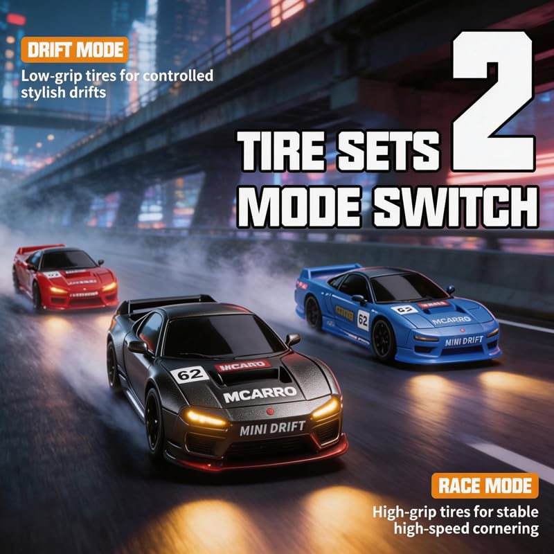 1/64 Scale Mini RC Drift Car, 60 Mins Playtime 2.4GHz Remote Control Car with 2-Speed Modes & LED Lights, Micro 4WD RC Stunt Race Car, (Blue) - color: Blue