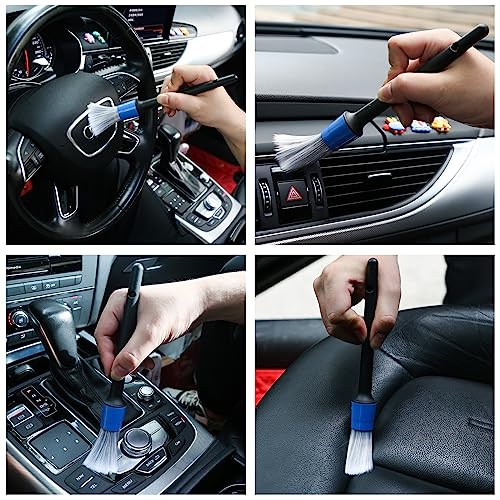 HMPLL 10pcs Car Detailing Kit, Premium Detailing Brush Set | Includes 5 Soft Car Detailing Brushes, 3 Wire Brush, 2 Air Vent Brush for Cleaning Car Interior and Exterior Detailing, Blue - color: Blue and White