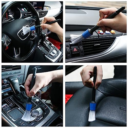 HMPLL 10pcs Car Detailing Kit, Premium Detailing Brush Set | Includes 5 Soft Car Detailing Brushes, 3 Wire Brush, 2 Air Vent Brush for Cleaning Car Interior and Exterior Detailing, Blue - color: Blue and White