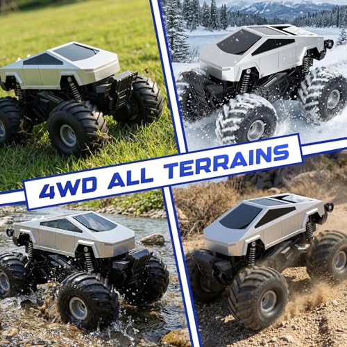 1:18 Amphibious 4WD Cyber RC Monster Truck, 2.4GHz Waterproof Stunt Car w/Charging Dock Gift for Boys 4+ - color: Silvery