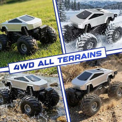 1:18 Amphibious 4WD Cyber RC Monster Truck, 2.4GHz Waterproof Stunt Car w/Charging Dock Gift for Boys 4+ - color: Silvery