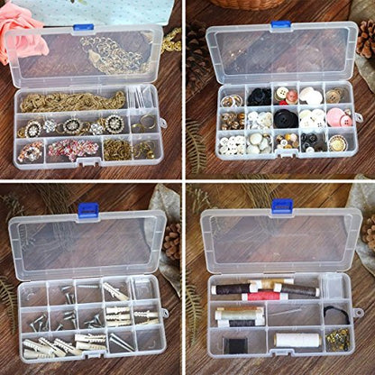 Qualsen 15 Girds Bead Organizer with Adjustable Dividers(4 Pack), Tackle Box Organizer and Small Plastic Organizer Box for Jewelry, Beads, Earrings, Crafts, Screws and Fishing Tackles Small Items - size: 15 Gird-4pcs