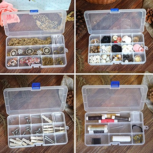 Qualsen 15 Girds Bead Organizer with Adjustable Dividers(12 Pack)，Earring Organizer Box and Small Plastic Organizer Box for Jewelry, Beads, Earrings, Crafts, Screws and Fishing Tackles Small Items - size: 15 Gird-12pcs