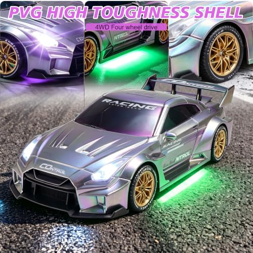 1:24 Scale RC Car with 2.4GHz, 4WD High Speed Remote Control Drift Car | RC drift car with LED lights, 2 batteries(50-min) & dual mode tires (drift/speed).Birthday gift for boys aged 4-12, Silver - color: 4-silver