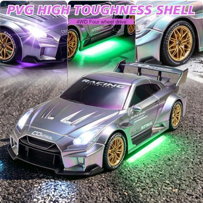 1:24 Scale RC Car with 2.4GHz, 4WD High Speed Remote Control Drift Car | RC drift car with LED lights, 2 batteries(50-min) & dual mode tires (drift/speed).Birthday gift for boys aged 4-12, Silver - color: 4-silver