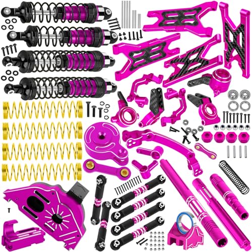 RC Upgrades Part for 1/10 Granite/Senton 3S & Mega550,Shock,A-Arm,Caster Block,Steering Blocks,Stub Axle Carriers,Links,Gearbox,Center Driveshaft Axles,Support,25T Spline,Steering,Pink - color: Pink - (Upgrades Part)