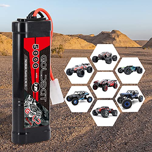 GOLDBAT 5000mAh 7.2V NiMH Battery with Tamiya Connector for RC Car RC Truck RC Boat LOSI Associated HPI Kyosho Tamiya Quadcopter Drone Hobby(2 Pack)