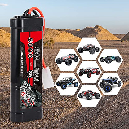 GOLDBAT 5000mAh 7.2V NiMH Battery with Tamiya Connector for RC Car RC Truck RC Boat LOSI Associated HPI Kyosho Tamiya Quadcopter Drone Hobby(2 Pack)