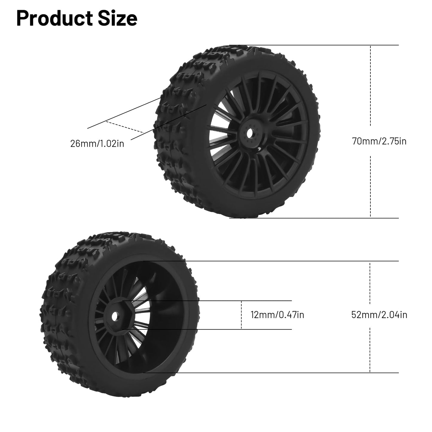 RC On Road Wheels and Tires, daitoku 12mm Hex RC Rally Racing Car Tires for 1/16 1/14 1/12 1/10 RC Touring Car On-Road Off Road Buggy - Style C - style: Style C