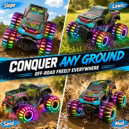 Remote Control Monster Truck Toys, RC Monster Trucks for Kids Ages 4-7-12 | 1:20 Scale, 2.4GHz RC Car Trucks with Lights, All Terrain, 2 Rechargeable Batteries, Christmas Birthday Gifts for Boys Girls