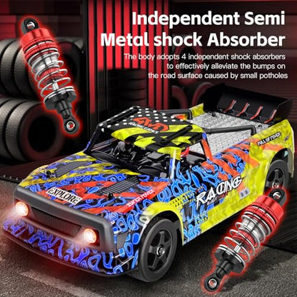 WLtoys 1/12 Scale RC Drift Car, Brushless 60 KPH High Speed Remote Control Cars with LED Lights, 2.4GHz 4WD Racing Car for Teens Adults (Red and Yellow) - color: Red and Yellow