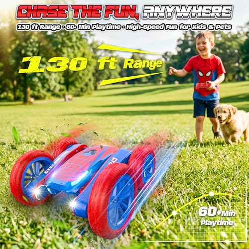 Spider RC Stunt Car with Cyclone Mode, Rechargeable, Ages 4-12 | 4WD RC stunt car with Cyclone mode, 360° spins, dual motors, rechargeable batteries and 2.4GHz control - color: Cyclone-red