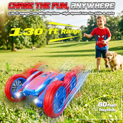 Spider RC Stunt Car with Cyclone Mode, Rechargeable, Ages 4-12 | 4WD RC stunt car with Cyclone mode, 360° spins, dual motors, rechargeable batteries and 2.4GHz control - color: Cyclone-red
