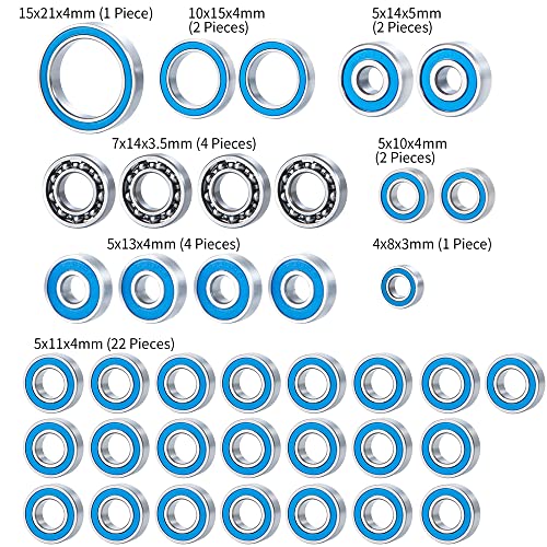 38PCS Ball Bearing Set Blue Rubber Sealed for 1/10 Axial SCX10 III AXI03007 RC Crawler Car