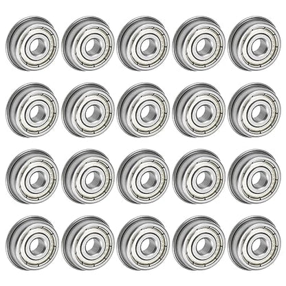 uxcell F625ZZ Flanged Ball Bearing 5x16x5mm Double Shielded Chrome Steel Flange Bearings, 20pcs - size: 5x16x5mm