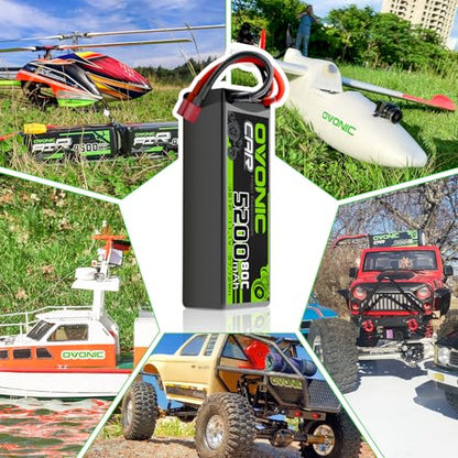 OVONIC Lipo Battery 11.1V 80C 5200mAh 3S Battery with Dean-Style T Plug Hardcase Battery for RC Car Boat Truck Helicopter Airplane Racing Models(2 Packs)(with Lipo Voltage Checker)