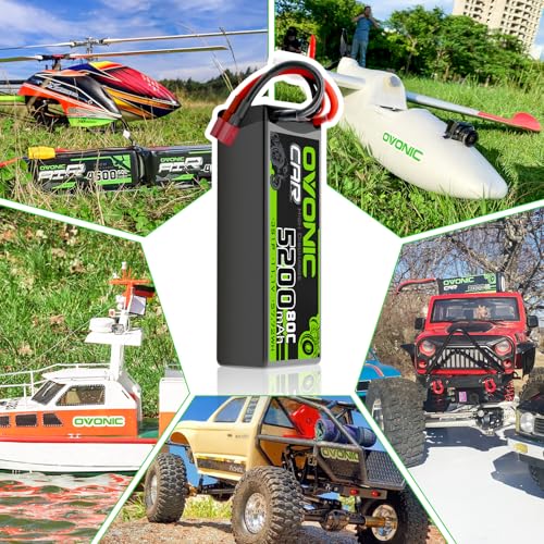 OVONIC Lipo Battery 11.1V 80C 5200mAh 3S Battery with Dean-Style T Plug Hardcase Battery for RC Car Boat Truck Helicopter Airplane Racing Models(2 Packs)(with Lipo Voltage Checker)