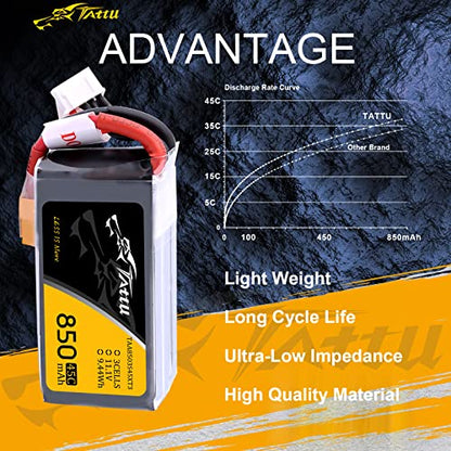 TATTU 850mAh 11.1V 45C 3S LiPo Battery Pack with XT30 Plug for Multirotor FPV 150 180 Size Quadcopter - size: 1 Pcs