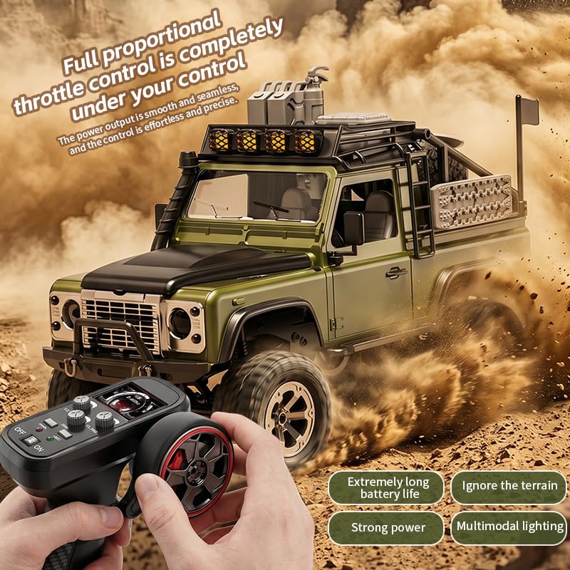 KF90 1/12 Scale 4WD RC Rock Crawler, All-Terrain Off-Road Truck with 2.4GHz Full Proportional Control, LED Lights, 7.4V 1200mAh, Waterproof RTR Hobby Grade RC Car for Adults, Green - color: Green