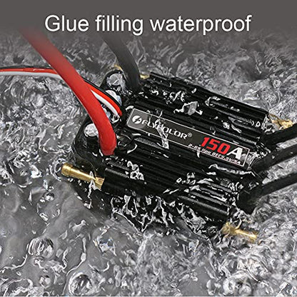 FLYCOLOR 150A ESC 2-6S Waterproof Brushless Electronic Speed Controller with 5.5V/5A BEC and XT90 6.0mm Banana Head Connector for Model Ship RC Boat