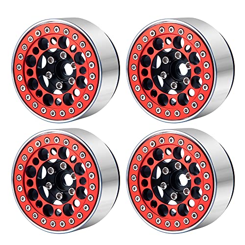4pcs 2.2inch Aluminum RC Beadlock Wheel Replacement Ring for 1/10 RC Crawler Car 2.2" Wheels Rim (Red) - color: Red