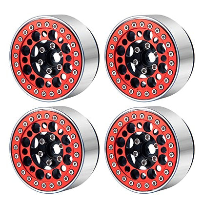 4pcs 2.2inch Aluminum RC Beadlock Wheel Replacement Ring for 1/10 RC Crawler Car 2.2" Wheels Rim (Red) - color: Red