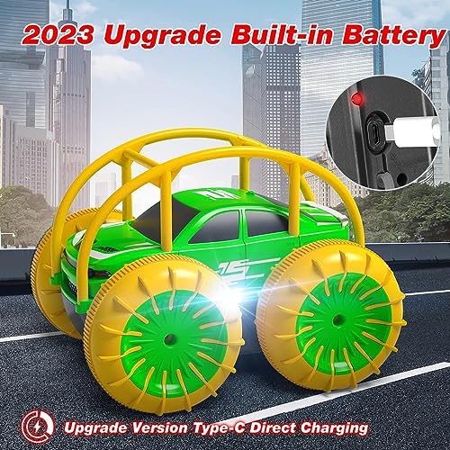 MaxTronic Amphibious Remote Control Car,Rechargeable RC Cars Toy 360° Flips Rotation Stunt Crawler 15KM/H 4WD All Terrain Outdoor Indoor Toy for Kids Boys Girls 3-12 - color: Green