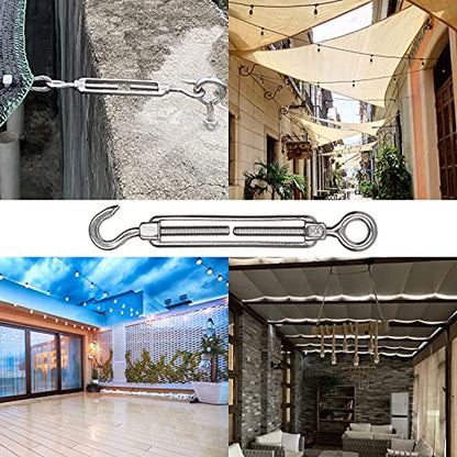 Acrux7 10 PCS M6 Turnbuckle Hook and Eye 304 Stainless Steel Turn Buckles Heavy Duty Adjustable Wire Tensioner Cable Turnbuckle Kit for 1/8 1/4 Inch Cables Wires, Rope Tension, Sun Shade Sail, Cmaper