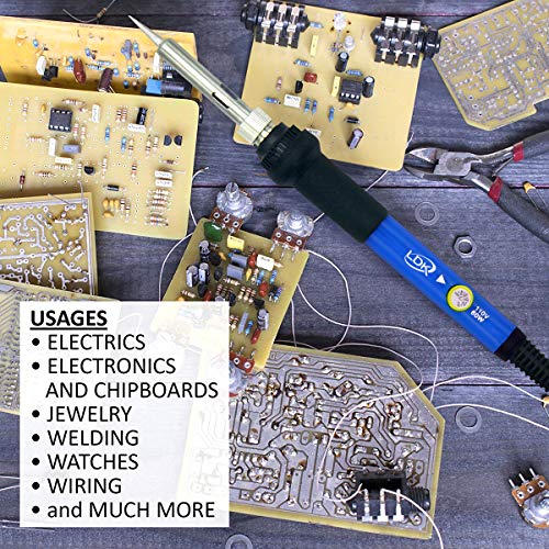 LDK Electric Soldering Iron Kit 60W Adjustable Temperature Welding Tools with 5pcs Different Tips, Desoldering Pump, Solder Wire, 8-in-1 Screwdrivers, Wire Cutter, Tweezers, Stand and Carry Bag - color: 60w 15-in-1