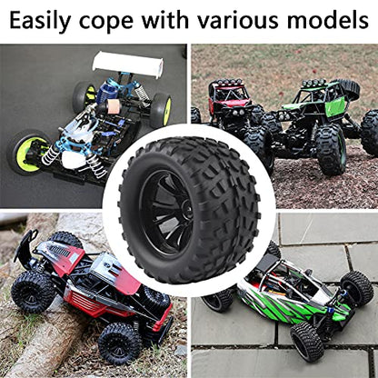 4X RC 1/10 Scale Monster Truck Tires Gravel Tread w/ 5 Spokes Wheel Rim | Black, For Stampede HSP Redcat Volcano XTE PRO - style: Twin 5 Spokes-Black
