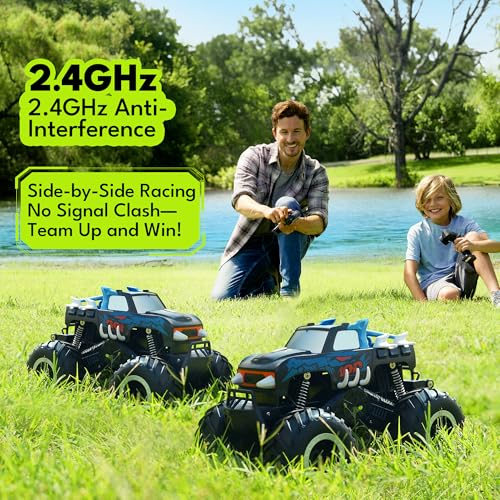 Threeking 1:16 Amphibious Monster Truck All Terrain Remote Control Car Toys | Waterproof Durable 4WD Off-Road RC Crawler Cars Pick-Up Unique Toy Gifts for Boys Girls Ages 6-12 - color: Pickup-red