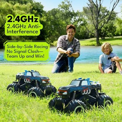 Threeking 1:16 Amphibious Monster Truck All Terrain Remote Control Car Toys | Waterproof Durable 4WD Off-Road RC Crawler Cars Pick-Up Unique Toy Gifts for Boys Girls Ages 6-12 - color: Pickup-red