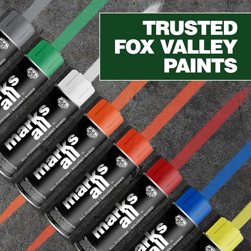 Fox Valley 18oz Marks All Solvent-Based Marking Paint Spray, 12-Pack Blue APWA – Long-Lasting, Weather-Resistant Spray Paint for Wet or Dry Surfaces Like Metal, Grass, Concrete, Wood, & More - color: Blue APWA