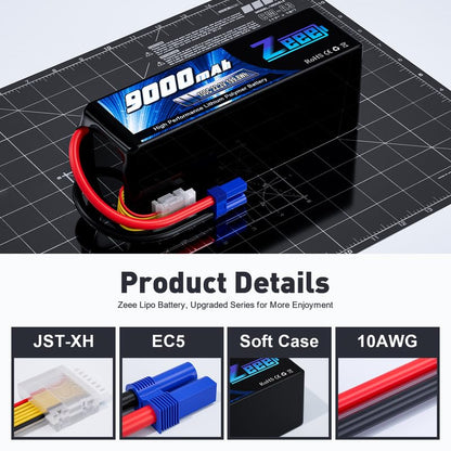 Zeee 6S Lipo Battery 9000mAh 22.2V 100C Soft Case RC Battery EC5 Connector with Metal Plates for RC Car Truck Desert Racer RC Tank RC Hobbies(2 Pack)